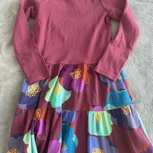Tea Collection Burgundy and Floral Kids Dress